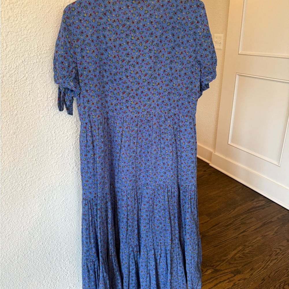 Madewell Blue Floral Tiered Maxi Dress with Tie Sleeves - Picture 6 of 6